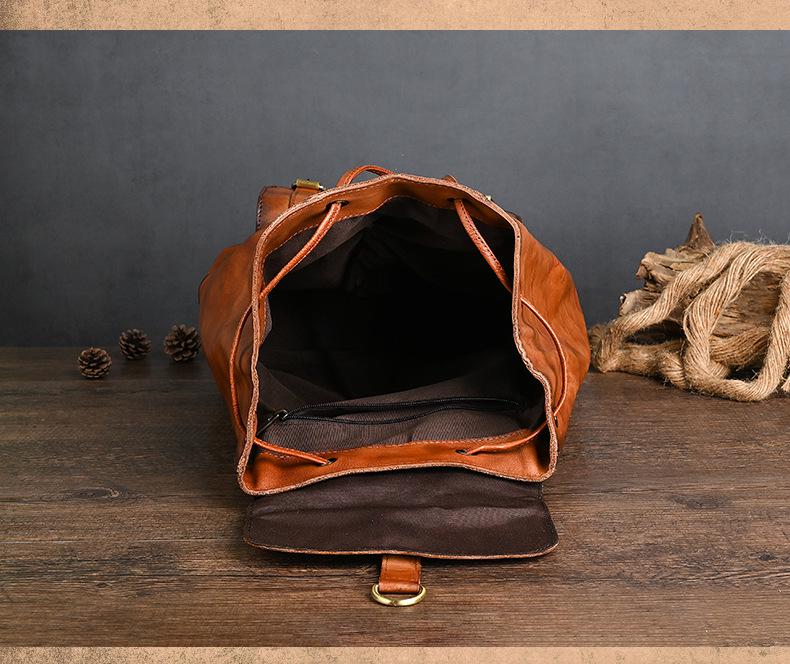 Chaozhou Vintage Handmade Leather Backpack for Casual Travel, 14-Inch Laptop Bag