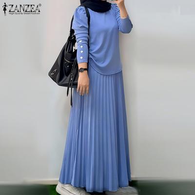 Women Long Sleeve Blouse and Long Skirts Casual Two Piece Suit Sets