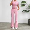 Women's Spring and Summer Yoga Sports Style Pure Color Short-sleeved Wide-leg Pant Suit