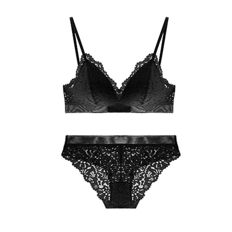 French rimless bra set lace 1011 autumn sexy underwear women's triangle cup gather small breasts