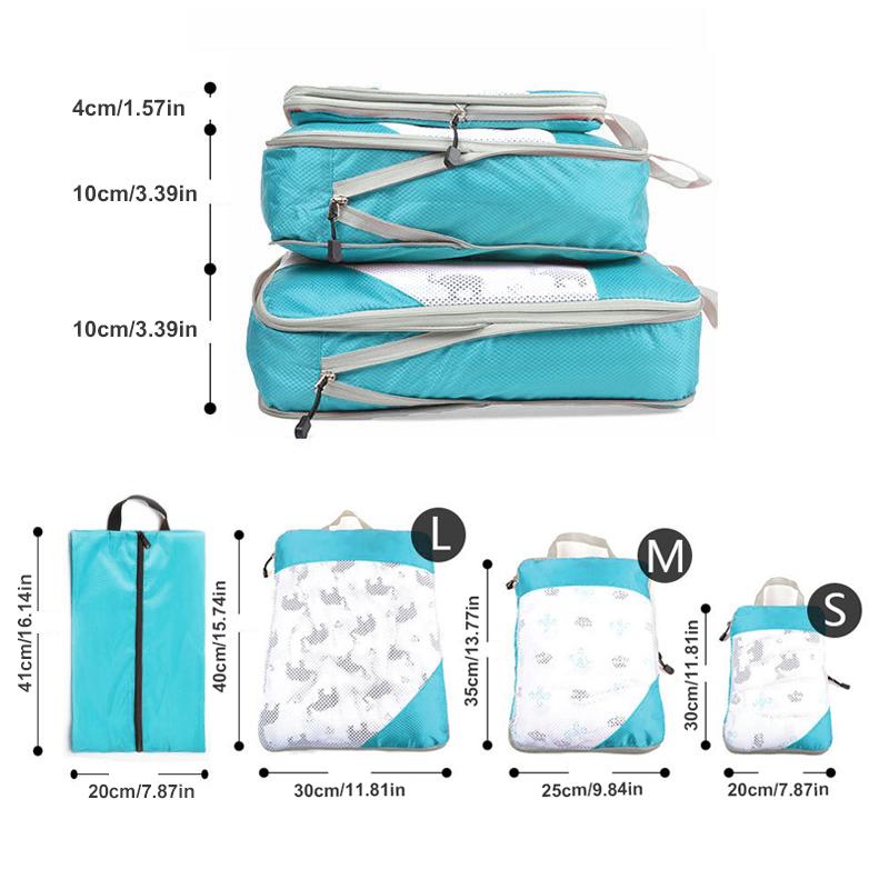 3pcs Portable Travel Storage Bag Set With Mesh Stitching, Double Layer Zipper Foldable Luggage Organizer, Clothing Storage Bags