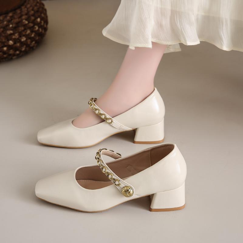 Fashion 2025 New Square Head Small Leather Shoes for Women Spring and Summer Shallow Mouth Vintage Soft Leather Soft Sole Single Shoes