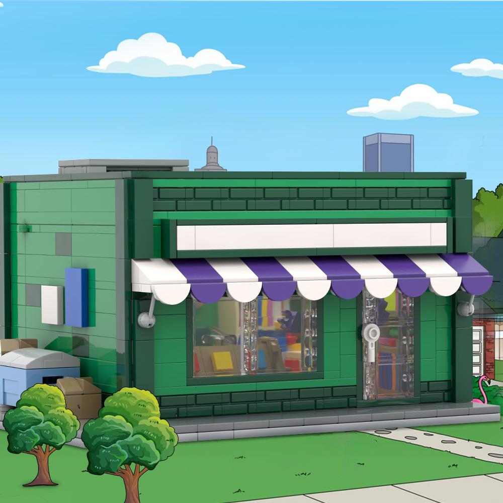 Gobricks MOC Simpsoned Springfield Baseball Card Shop Modular Bricks Model Baseball Card Shop Modular Building Blocks Toys Gift