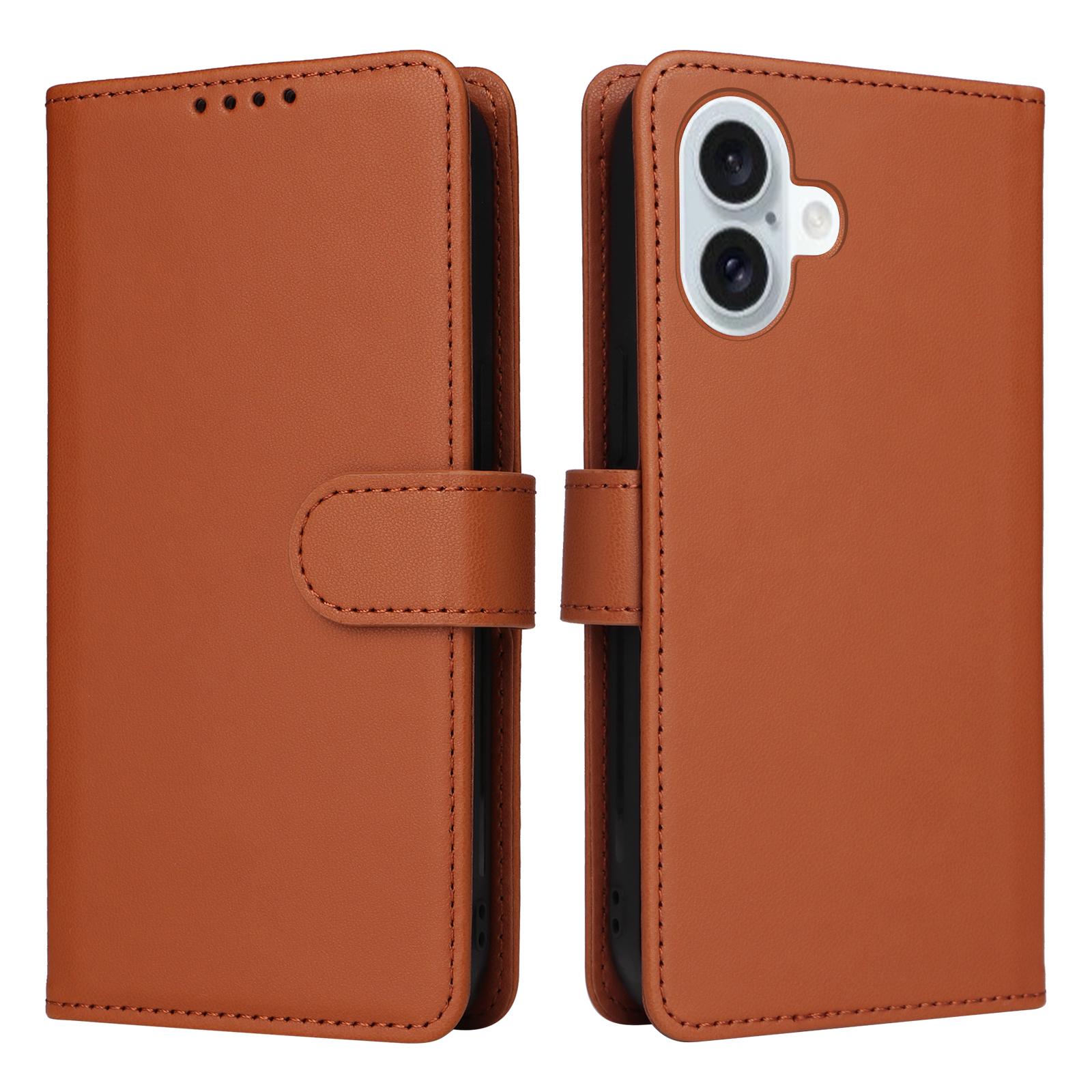 

For iPhone 16 Plus Magnetic Case BETOPNICE Detachable PU Leather Phone Cover with Strap Brown