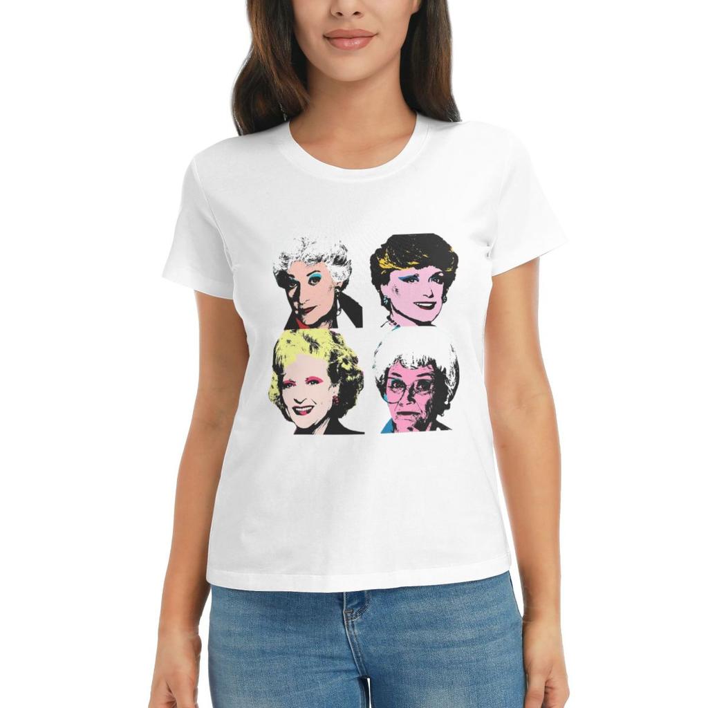 WOMEN TShirt Golden Warhol Girls Summer Short Sleeve Tees Crew Neck Cotton T Shirts Clothes Tops Streetwear