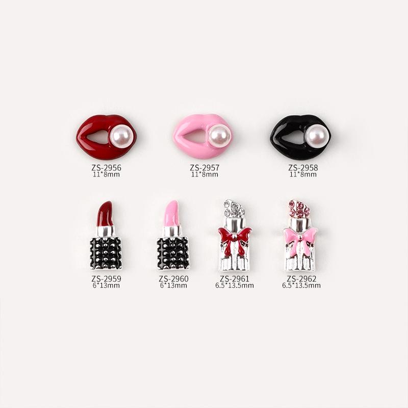 Romantic Red Lips Rhinestone Lipstick 3D Nail Art Decorations