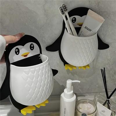 Cute Toothbrush Wall Mounted Holder Toothpaste Mouth Cup Waterproof Holder Drill-Free Bathroom Storage Shelf Rack Organizer