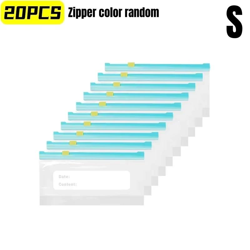 10/15/20Pcs Reusable Storage Bags Zipper Lock Bags Food Grade Transparent Fresh-Keeping Bags Kitchen Refrigerator Organizer