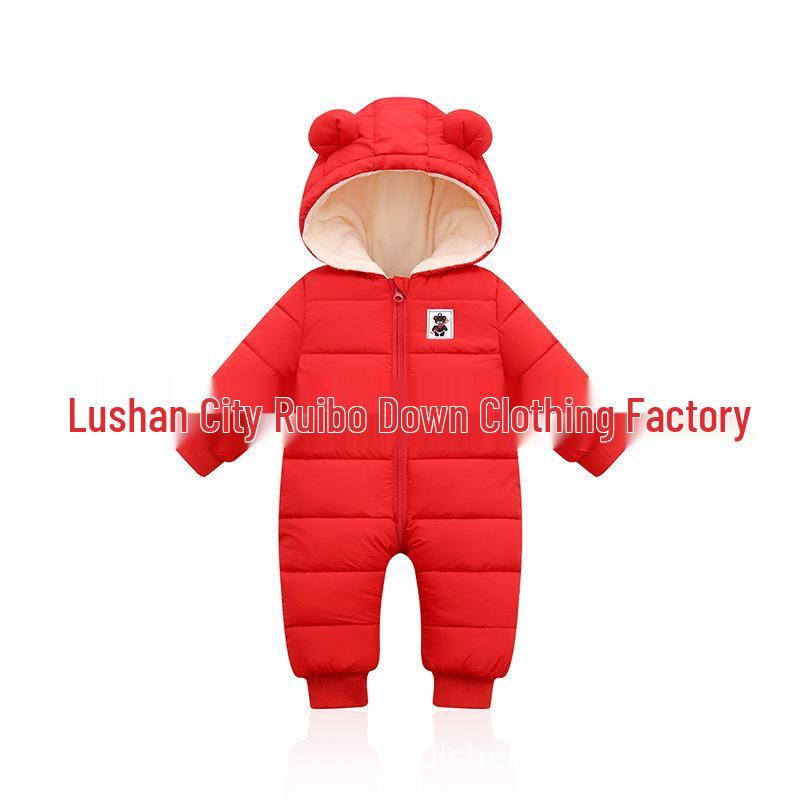 Autumn/Winter Hooded Down Cotton Kids' One-Piece Suit: Infant/Toddler Boys & Girls