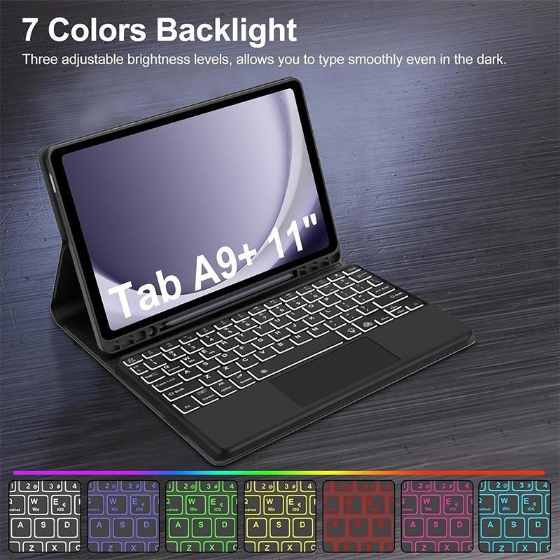 Samsung Tablet A9 Plus 11-Inch Leather Protective Case with Seven-Color Backlit Touchpad Bluetooth Keyboard and Pen Slot
