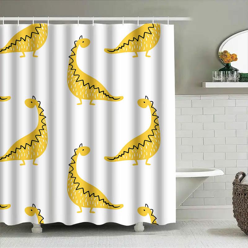 Bright Yellow Dinosaur Shower Curtain Waterproof Bathroom Decor For Kids Bathrooms 3D Print Home Decoration White/Black/Green Co