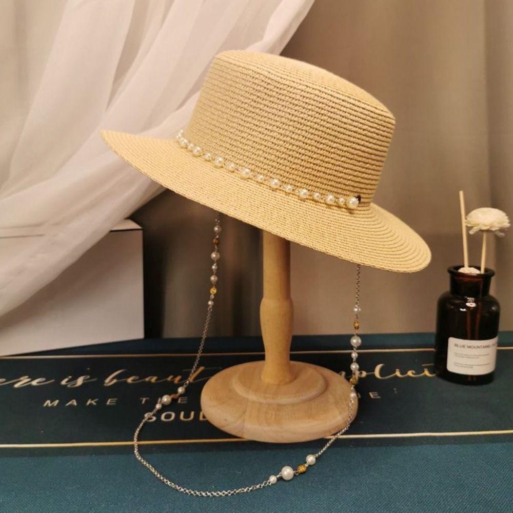 With Seashell Beaded Chain Straw Hat Sun Protection Sunshade Hat New Sunscreen Hat  Women Girls