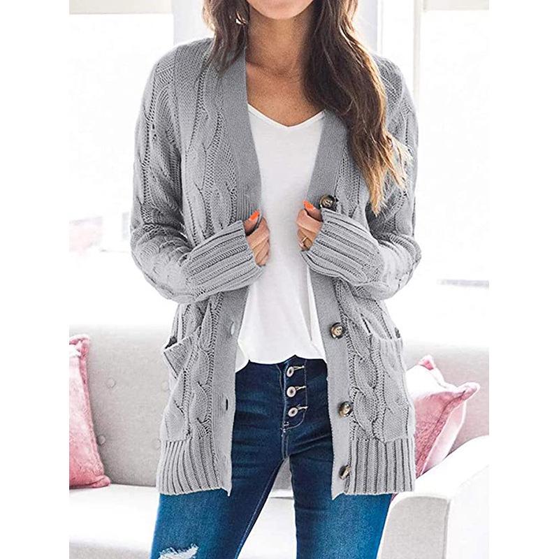 2025 Autumn/Winter Women's V-neck Single-breasted Long Sleeve Knitted Cardigan Sweater