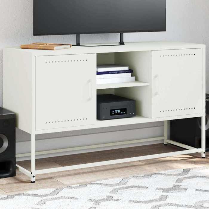 VidaXL Meuble TV blanc 100,5x39x60,5 cm acier, support TV, buffet TV, meuble multimédia, banc TV, armoire hifi, centre de 846517