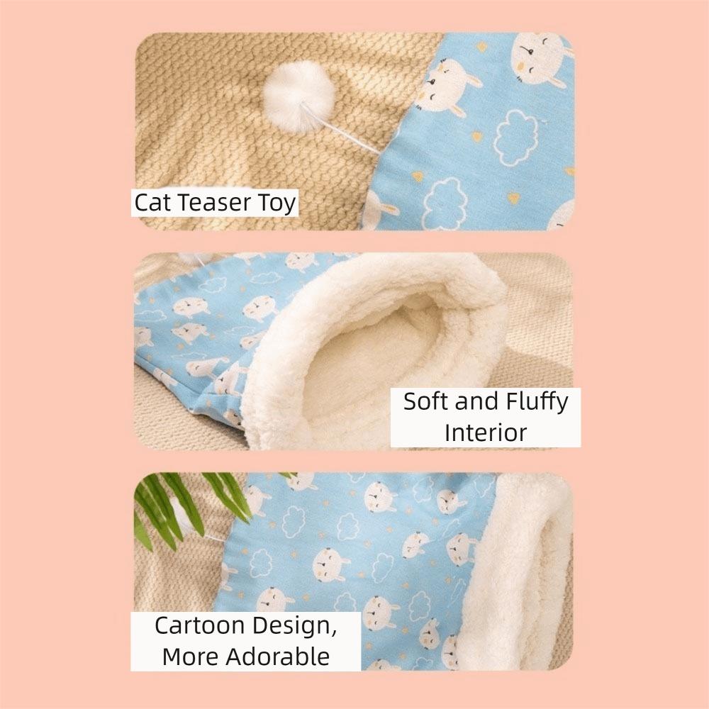 Cute Cat Sleeping Bag Pocket Type Cartoon Kitten Quilt Bed Soft with Furry Ball Winter Cat Bed for Cats Dogs