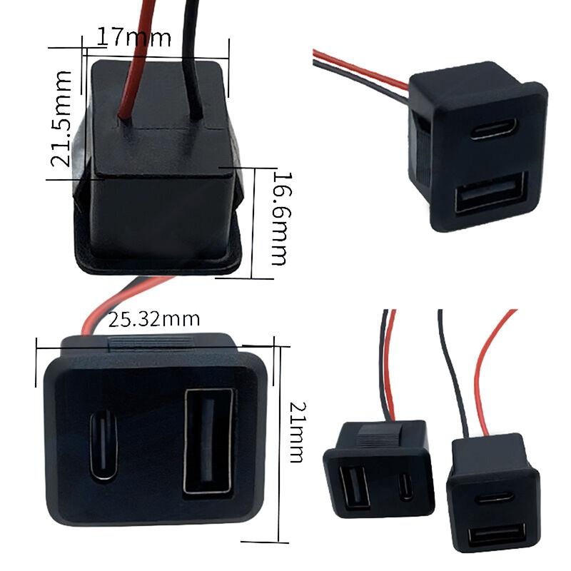 1 Piece Double Layer Usb Female Base Type-C Socket And Female Usb Lamp Charging Socket Power Socket With Cable Connector
