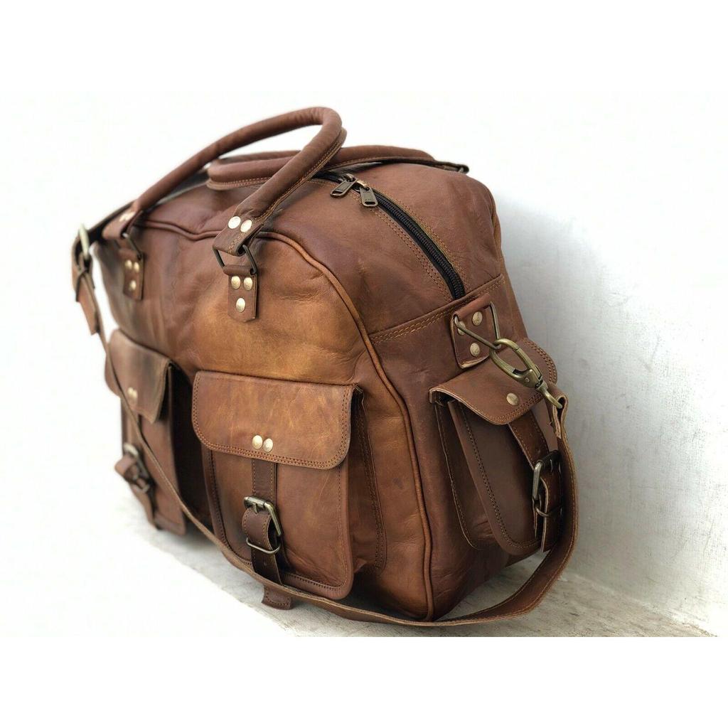 Men's Lightweight Durable Leather Duffel Luggage Overnight Air Cabin Weekend Bag