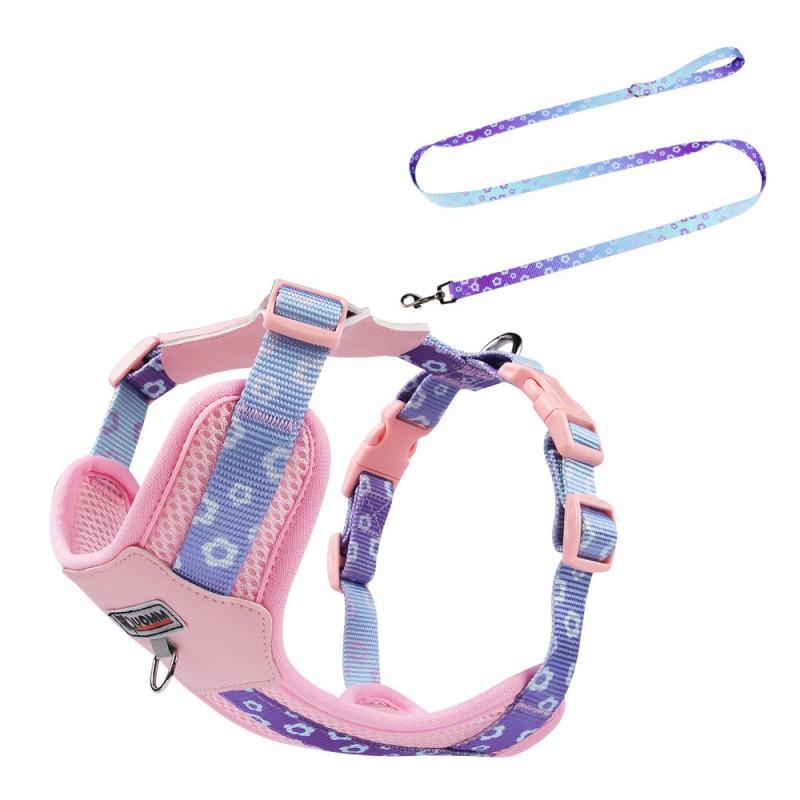 Adjustable Dog Harness Small Medium Breeds Color Block Design Comfortable Chest Vest With Leash XS To L Sizes