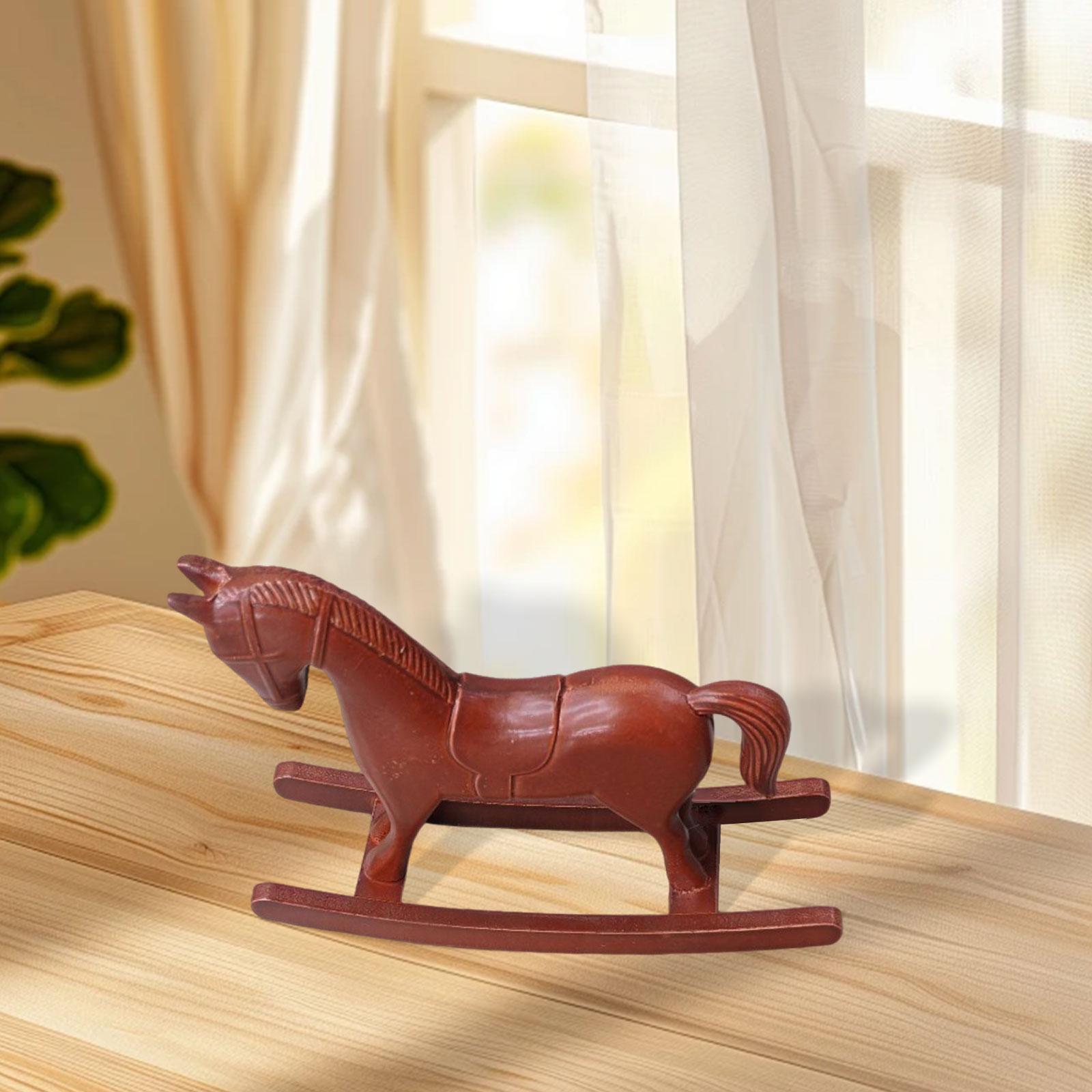 

Rocking Horse Statue Carved Wooden Horse Figurine Bedroom Table Centerpiece Decoration Keepsake Retro Design Art Crafting червоний