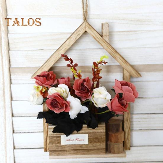 Hölzerner Wandpflanzkasten mit künstlichen Blumen, eingetopften künstlichen Blumen, Heimwanddeko, künstlichen Topfpflanzen für Garten, Terrasse, Wohnzimmer, Schlafzimmerdekoration