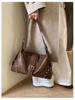 Women's Cross-Border Retro Motorcycle Bag with Rivet Decor & Belt Buckle - Stylish Single Shoulder Underarm Handbag
