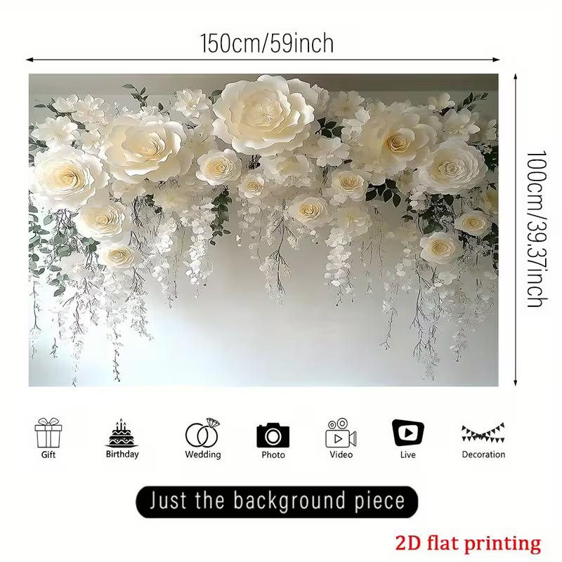 

2D Elegant White Hanging Floral Background for Valentine s Day & Couple Photoshoots 47.2x31.5inch/120*80cm