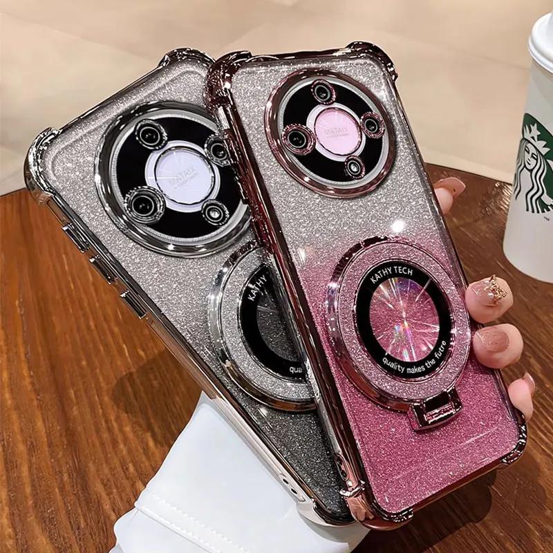 X 9a 9b Magic5Lite 5G Case Luxury Magnetic Bracket Shockproof Cover For Honor Magic6 Magic5 Lite Case with Holder Shiny Glitter
