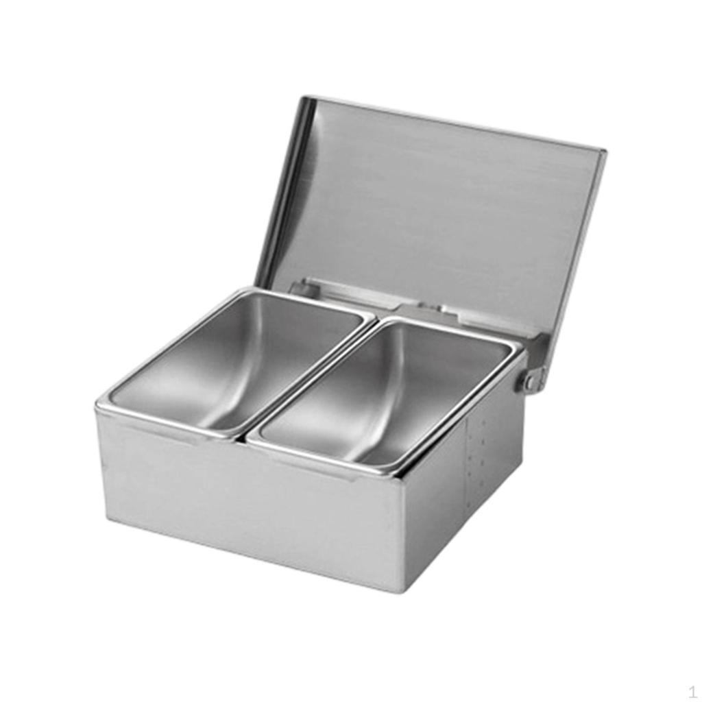Condiment Server Stainless Steel Kitchen Organizer Tray Seasoning Box Dispenser Spice Container