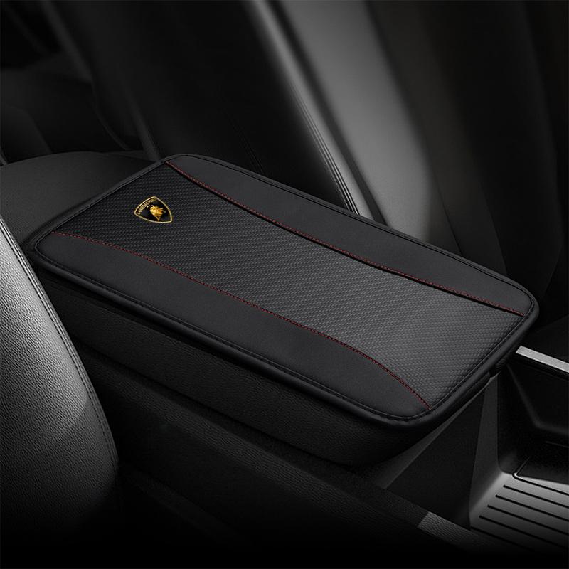 

1pcs Car Emblem Armrest Cushion Storage Box Cover Pad Mats For Lamborghini Urus Huracan Aventador Premium Interior Accessories