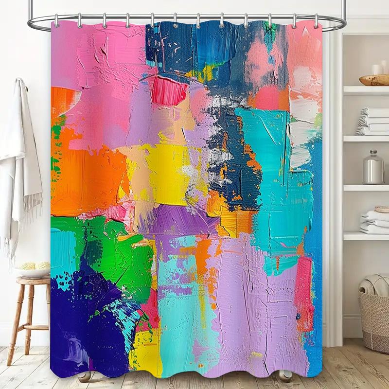 Colorful Brushstroke Pattern Shower Curtain for Bathroom Decor Pink, Blue, Green Yellow Design (180 x 180 cm)