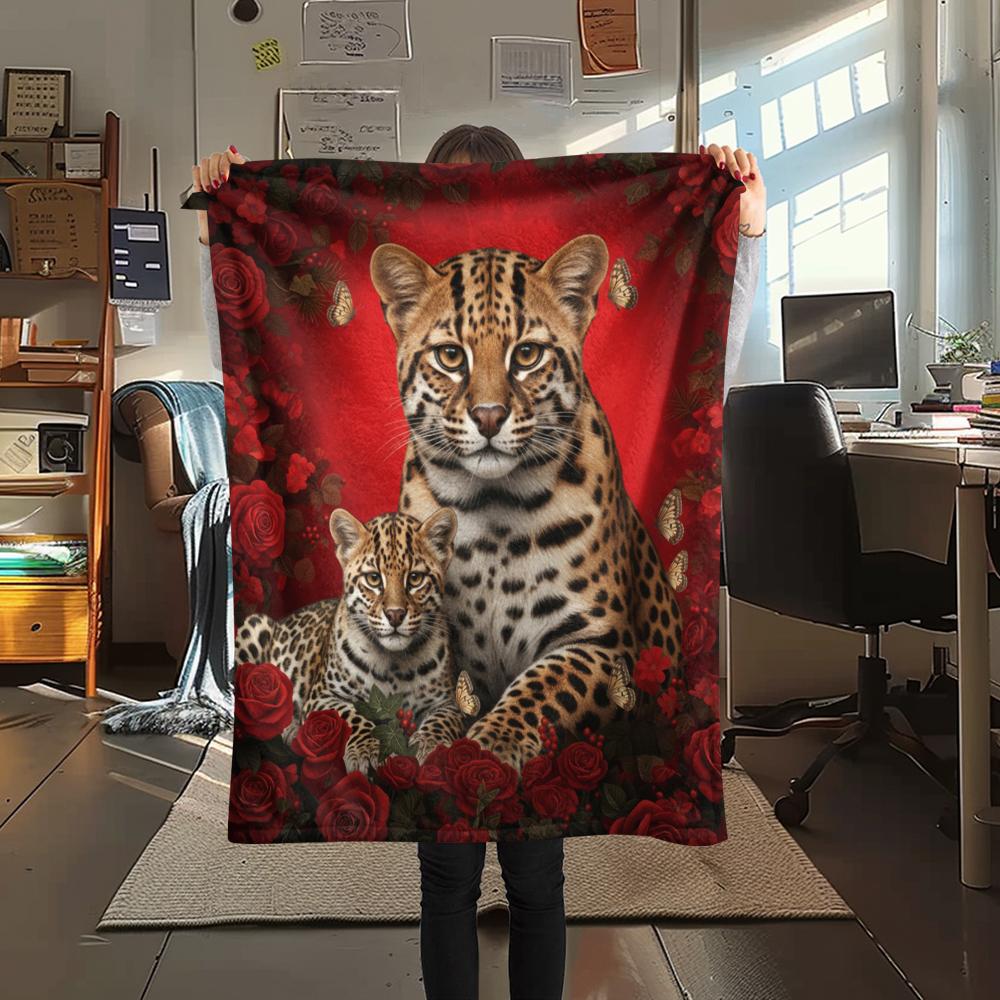 1PC Leopard Cat Print Flannel Blanket, High quality All Seasons, Home Decor, Warmth and Comfort, Perfect for Christmas Gifts