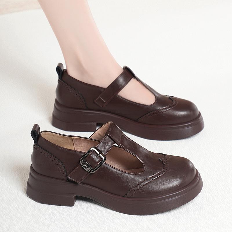 Mary Jane Soft-soled Women's Shoes, Chunky Heel Retro Platform Shoes, Soft Leather Loafers