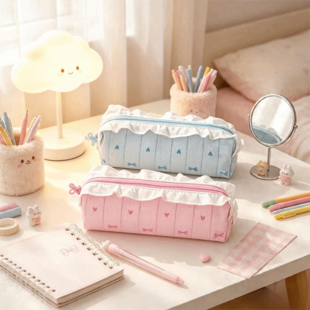 Lace Pencil Case Bow Stationery Organizer Makeup Bag Pen Bag Go To School