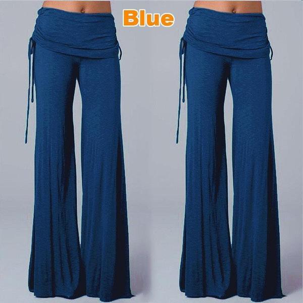 

Женские однотонные хлопковые брюки, свободные прямые повседневные брюки, нестандартные широкие брюки, женские танцевальные брюки, расклешенные брюки M синий