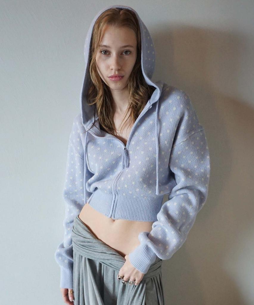 SCULPTOR Snowflake Knit Zip-Up Misty Blue