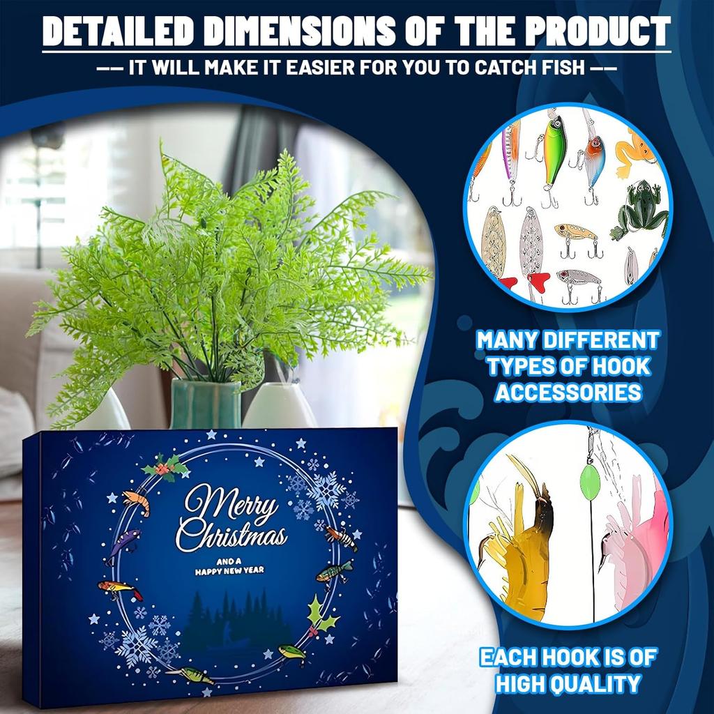 Christmas Fishing Advent Calendar 2024, 24 Days of Surprise Lures Countdown Fish Tackle Set, Surprise Xmas Blind Box Countdown Gift for Father