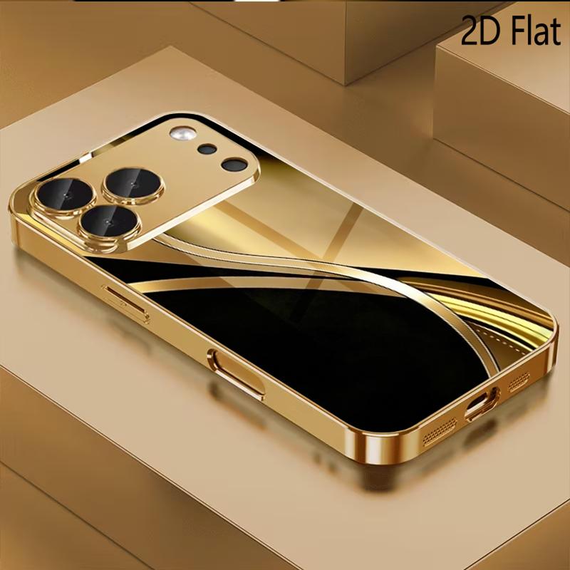 Black Gold Print Patterned Tempered Glass Design for iPhone16 17 Pro Max 15 14 13 1211 ProMax Phone Case Camera Cover Shockproof