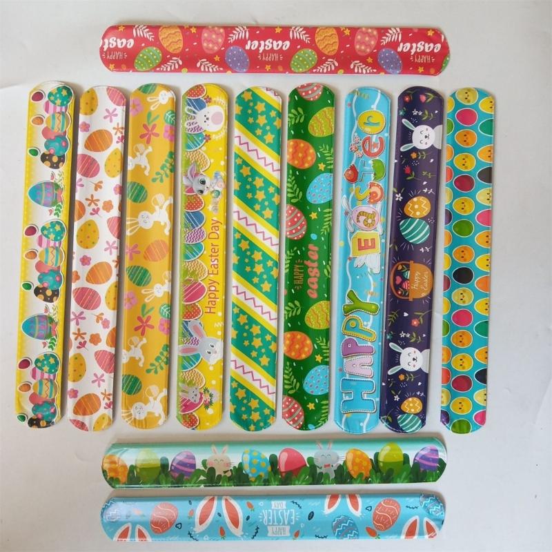 Set of 48pcs Easter Wristbands Surprise Snap Bracelets for Easter Parties Gatherings Snap Bracelets in Various Styles