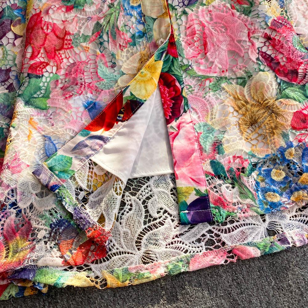 Vacation-style Dress Spring Suit Collar Women's Dress Cinched Waist Elegant Lace Printed Dress