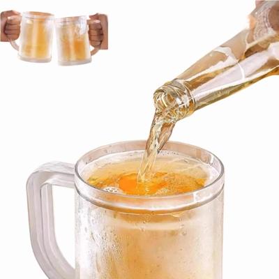 Plastové pivní korbele s dvojitou stěnou, Mrazicí akrylový pohár s texturou a uchem na pivo, koktejly, vodu, kávu a party nápoje