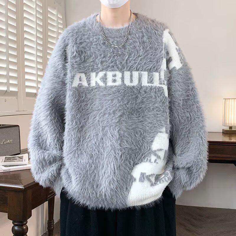 

2026 Autumn/Winter Men s Plush Knit Sweater - Trendy, Handsome & Warm M [100-110 jin] світло-сірий колір