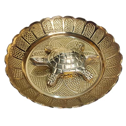 Puja Samadhaan Brass Vaastu Fengshui Tortoise Turtle Kachua Idol, Gold, Brass
