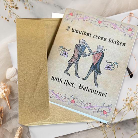 Medieval Valentine's Card with Envelope Vintage Medieval Love Greeting Card with Humorous Phrases Couples Boyfriend Girlfriend Gift