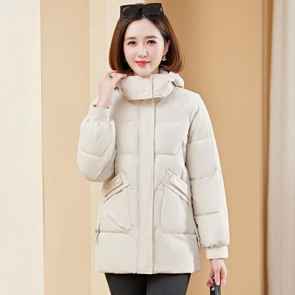 Women's Simple Down-Cotton Padded Jacket for Commutes - Thick, Warm, Long-Sleeve Outerwear