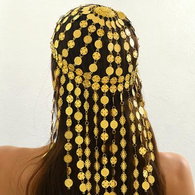 Metallisches Haaraccessoire Retro Münzquasten Design Kopfschmuck Retro Hofstil Übertriebenes Mehrlagiges Goldenes Kopfstück