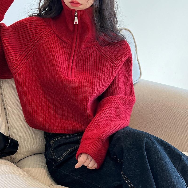 Pullovers for Women Turn-down Collar Zipper Casual Sweater Autumn Winter New Fashion Thermal Female Long Sleeve Jumpers