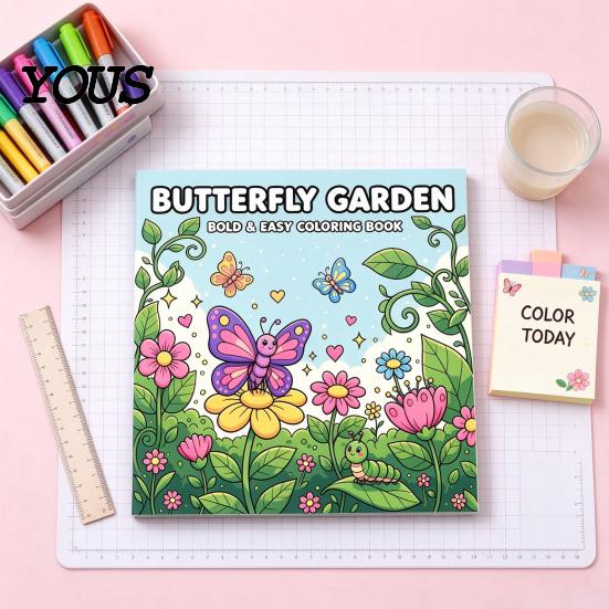 Mindfulness Drawing Supplies Butterfly Garden Coloring Book, Square Format with Thick Paper, Relaxing Paper Sketchbook for Markers Floral Line