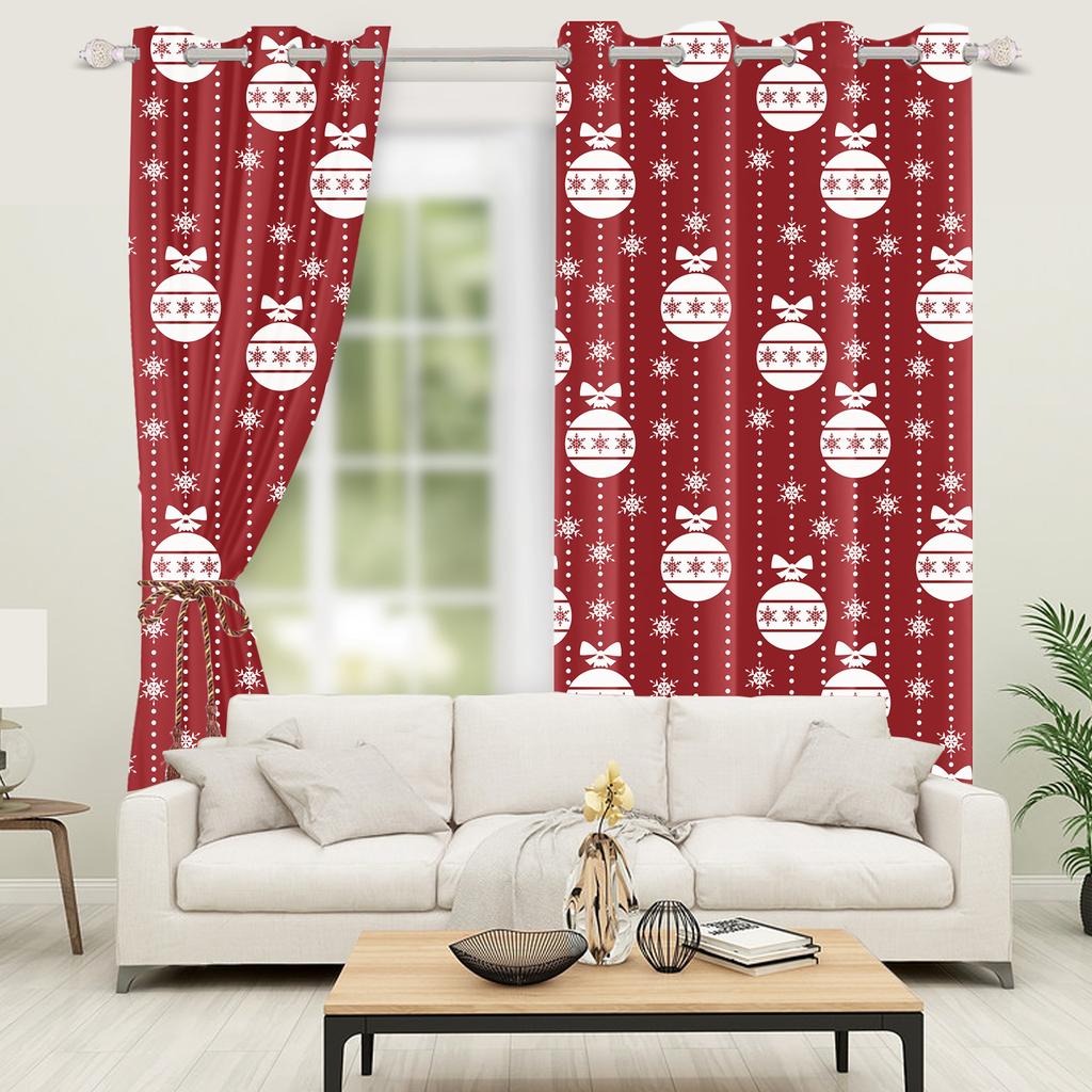 Christmas Home Window Curtains Red White Festive Printed Living Room Bedroom Holiday Decor Drapes Curtain With Grommet Polyester Ideal For Area