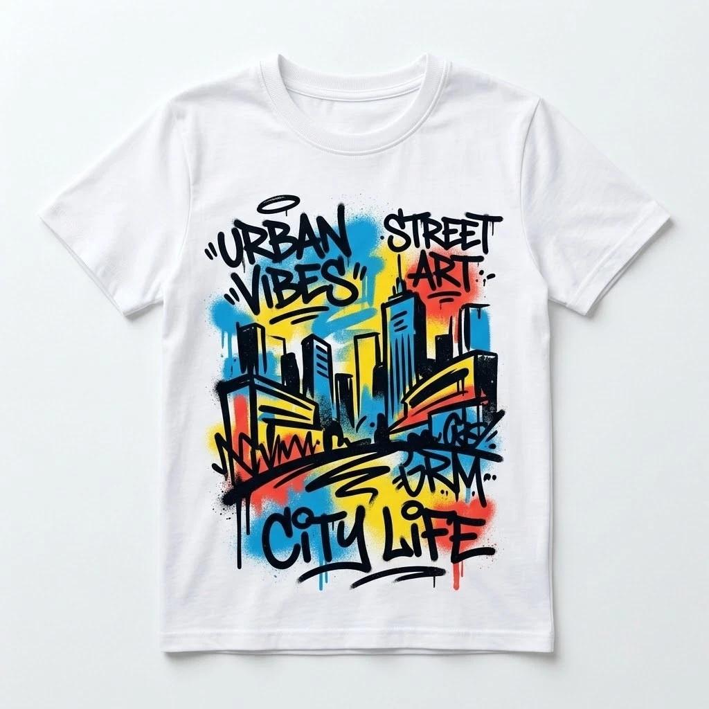 Graffiti Art Urban City Life Graphic T-Shirt - Streetwear Men s White Cotton Tee XS