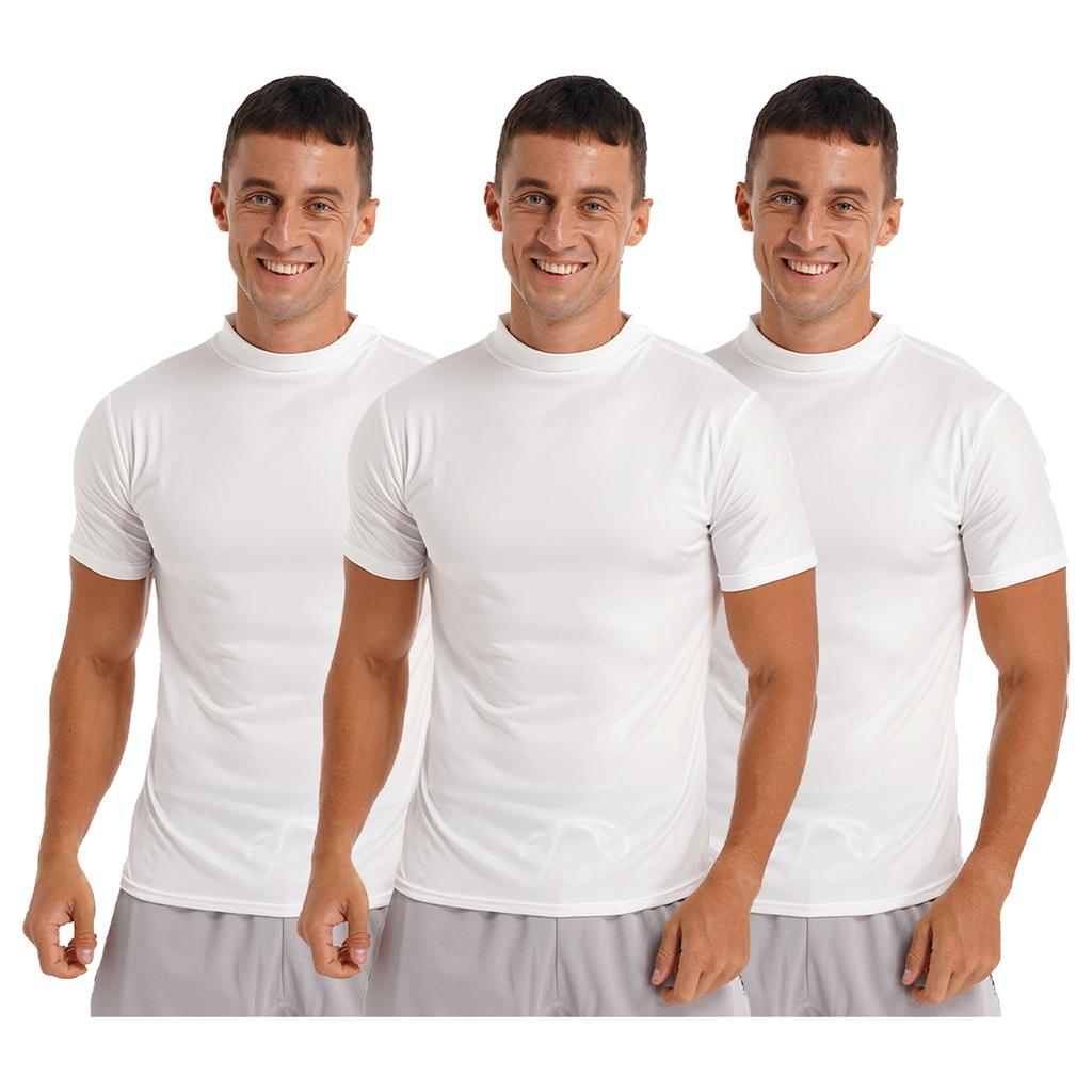 Herren 3-teiliges Mock-Neck Kurzarm-T-Shirt Lässiges einfarbiges Slim-Fit Oberteil Unterhemd Set